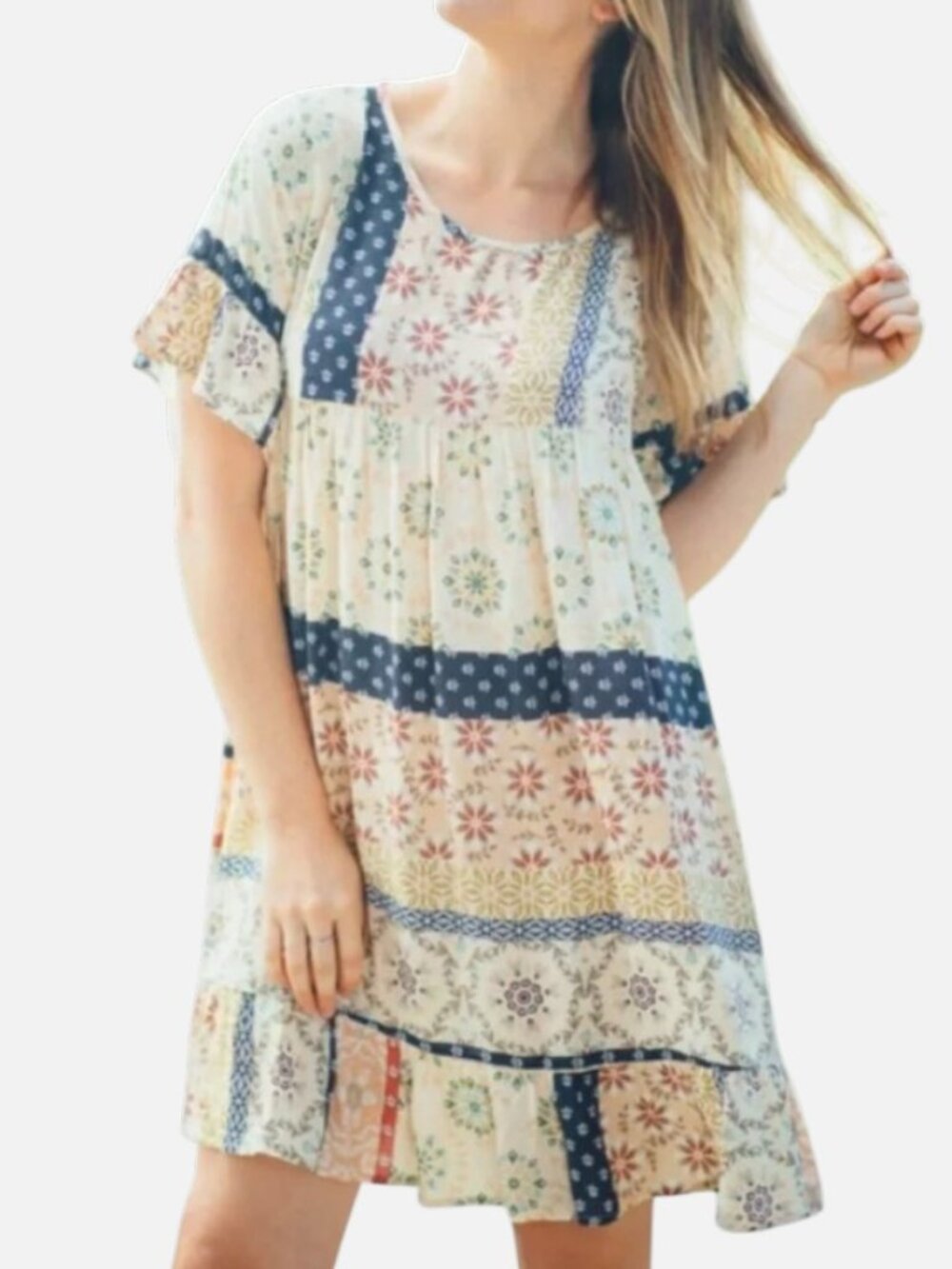 Chris & Carol Lightweight Floral Tiered Flowy Patchwork Boho Dress Size XL
